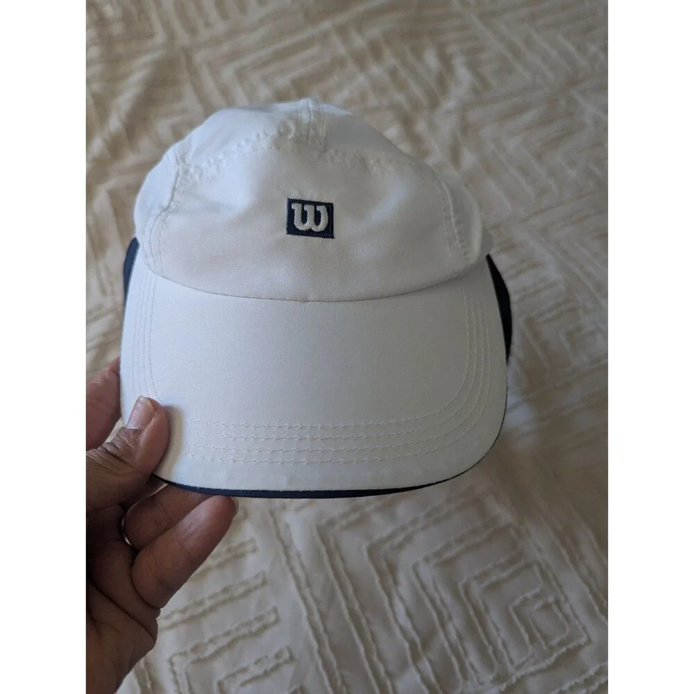 Wilson UV Protective Flap Hat White Navy Tennis Running Sun Cap One Size